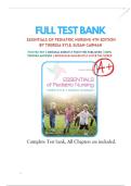 Test Bank for Essentials of Pediatric Nursing 4th Edition by Kyle and Carman &vert; Complete Chapters 2025 PDF