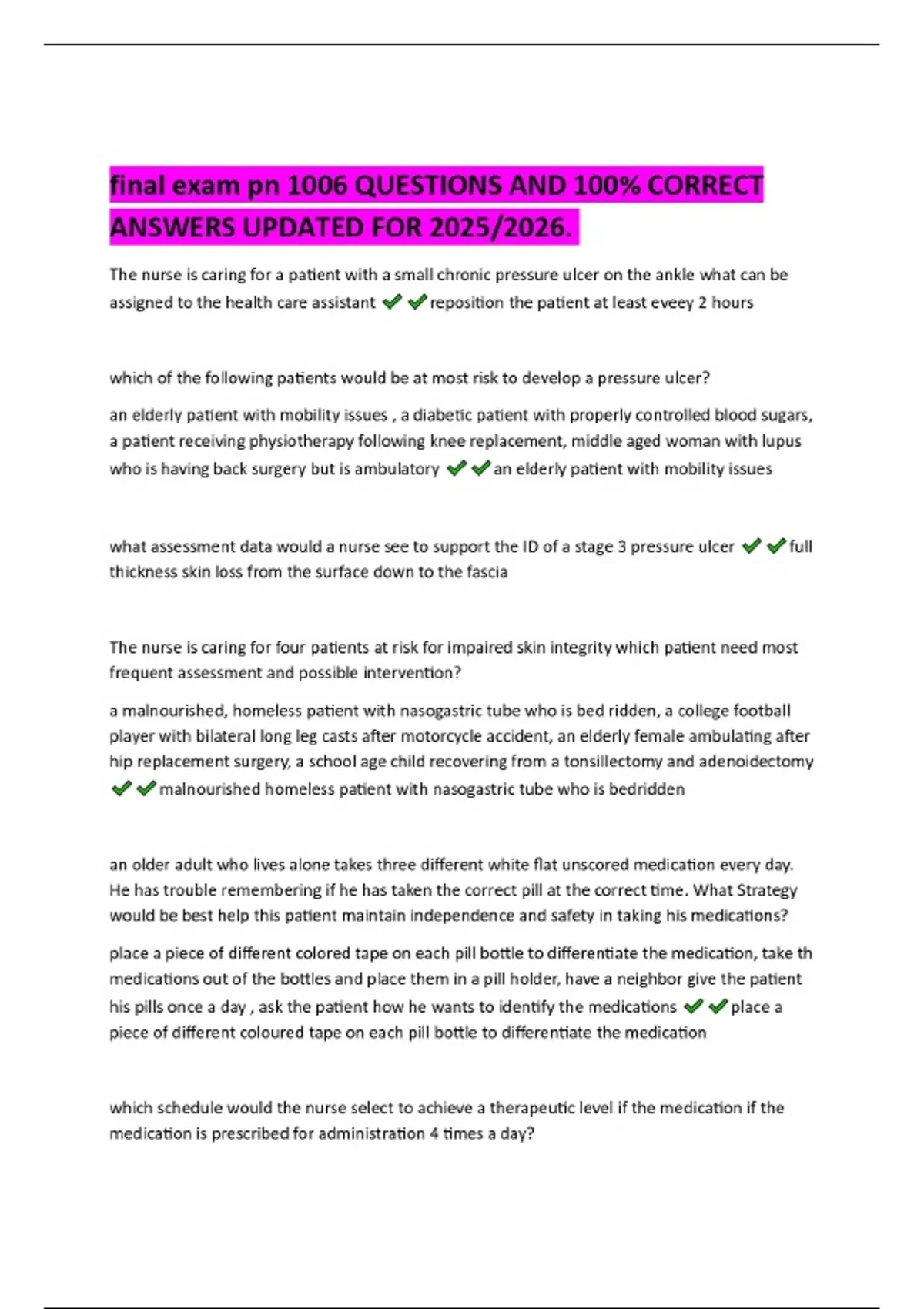 final exam pn 1006 QUESTIONS AND 100% CORRECT ANSWERS UPDATED FOR 2025/ ...
