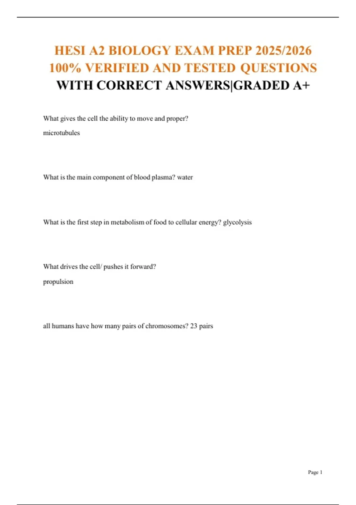 HESI A2 BIOLOGY EXAM PREP 2025/2026 100% VERIFIED AND TESTED QUESTIONS ...