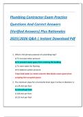Plumbing Contractor Exam Practice  Questions And Correct Answers  &lpar;Verified Answers&rpar; Plus Rationales  2025&vert;2026 Q&A &vert; Instant Download Pdf 