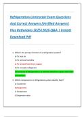 Refrigeration Contractor Exam Questions  And Correct Answers &lpar;Verified Answers&rpar;  Plus Rationales 2025&vert;2026 Q&A &vert; Instant  Download Pdf