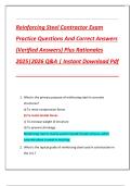 Reinforcing Steel Contractor Exam  Practice Questions And Correct Answers  &lpar;Verified Answers&rpar; Plus Rationales  2025&vert;2026 Q&A &vert; Instant Download Pdf