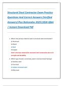 Structural Steel Contractor Exam Practice  Questions And Correct Answers &lpar;Verified  Answers&rpar; Plus Rationales 2025&vert;2026 Q&A  &vert; Instant Download Pdf