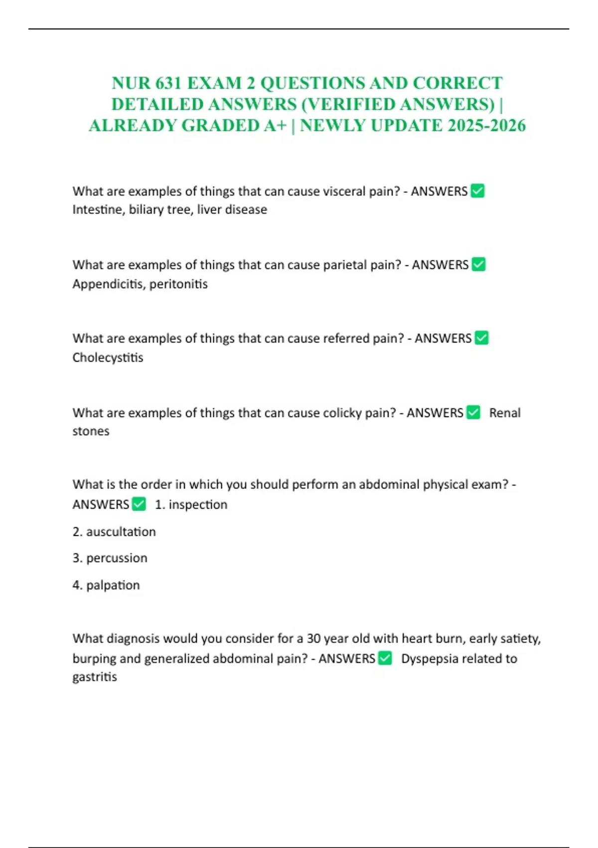 NUR 631 EXAM 2 QUESTIONS AND CORRECT DETAILED ANSWERS (VERIFIED ANSWERS ...