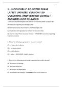 ILLINOIS PUBLIC ADJUSTER EXAM LATEST UPDATED VERSION 120 QUESTIONS AND VERIFIED CORRECT ANSWERS JUST RELEASED