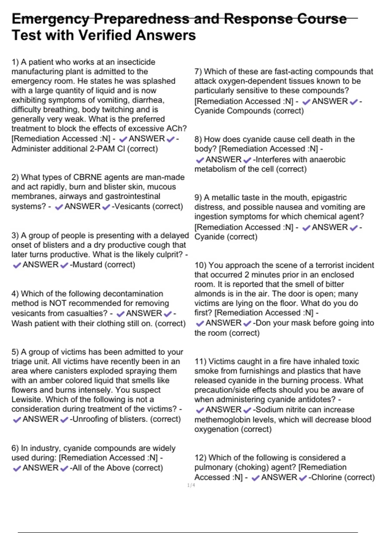 Emergency Preparedness and Response Course Test with Verified Answers ...