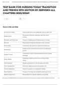 TEST BANK FOR NURSING TODAY TRANSITION AND TRENDS 10TH EDITION BY ZERWEKH ALL CHAPTERS 2025&sol;2026&excl;&excl;