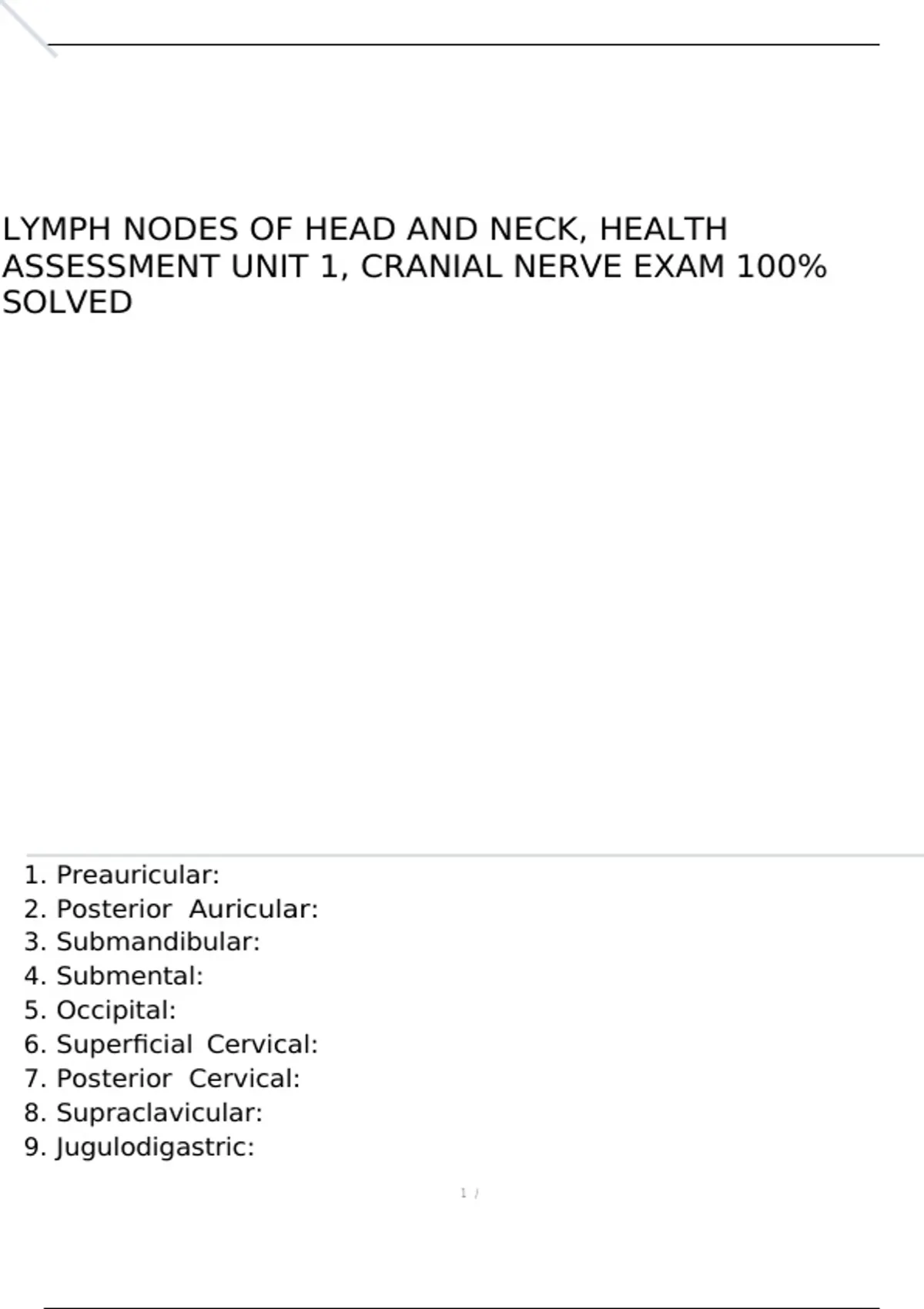 Lymph Nodes of Head and Neck, Health Assessment Unit 1, Cranial Nerve ...