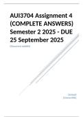 AUI3704 Assignment 4 &lpar;COMPLETE ANSWERS&rpar; Semester 2 2025 - DUE 25 September 2025