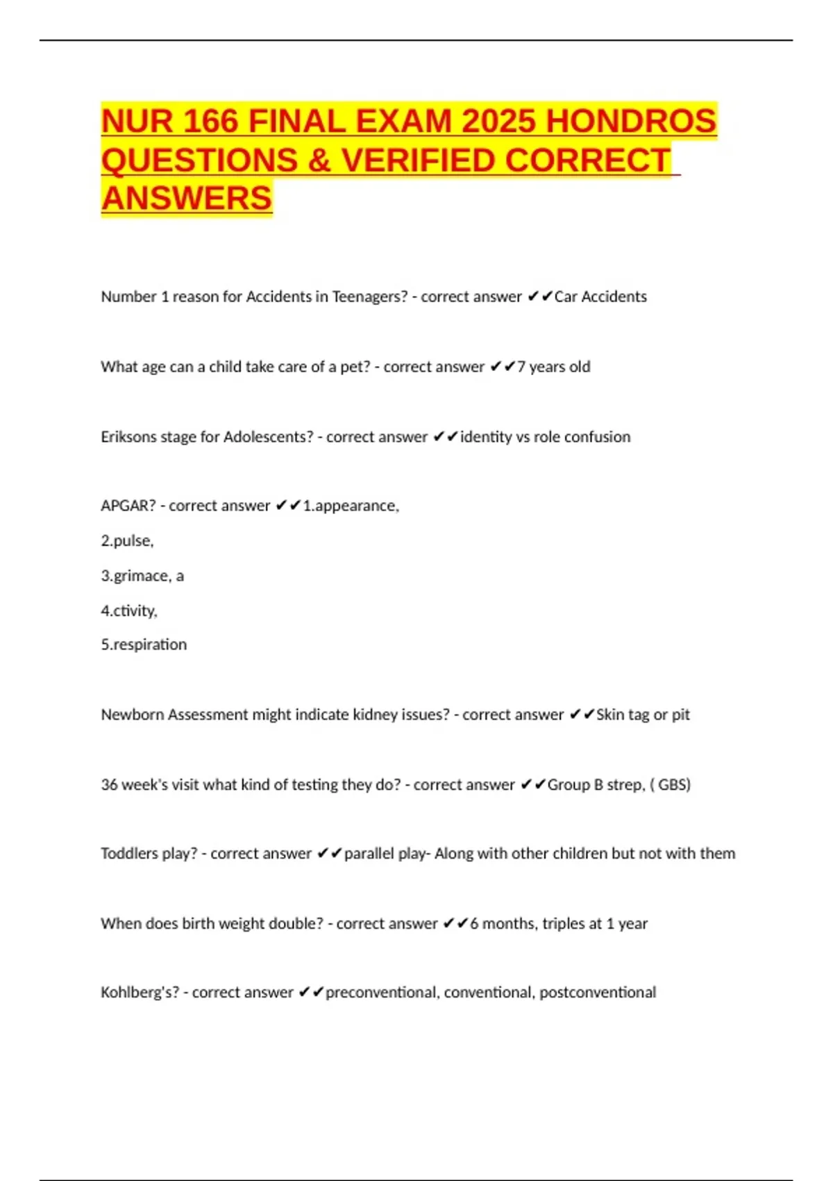NUR 166 FINAL EXAM 2025 HONDROS QUESTIONS & VERIFIED CORRECT ANSWERS ...