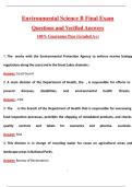 Environmental Science B Final Exam 2026 Complete Guide Questions with Correct Answers Pass the Exam&comma; 100&percnt; Verified &lpar;2025 &sol; 2026&rpar; Graded A&plus;