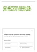 UTAH CONTRACTOR BUSINESS AND LAW EXAM LATEST 2025 QUESTIONS WITH VERIFIED TO PASS ANSWERS&excl;&excl;
