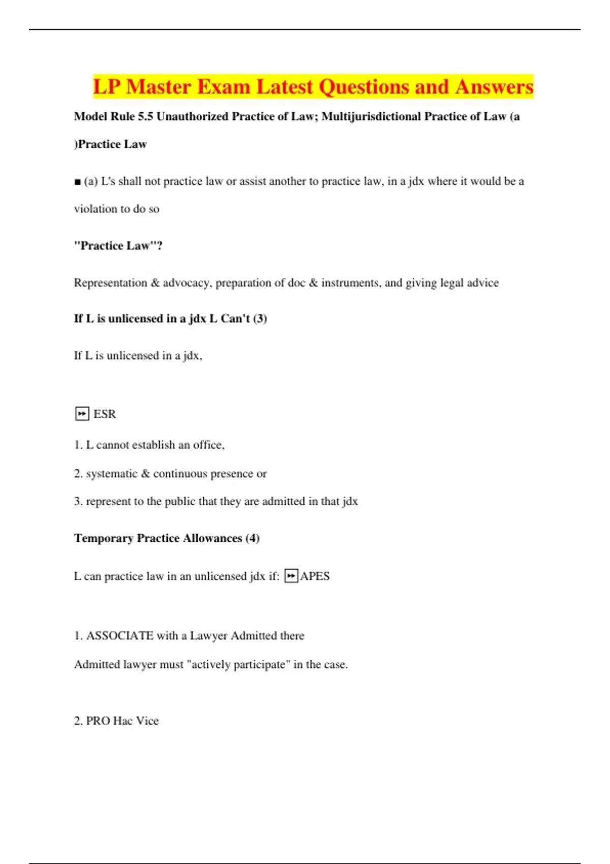 LP Master Exam Latest Questions and Answers - LP Master - Stuvia US