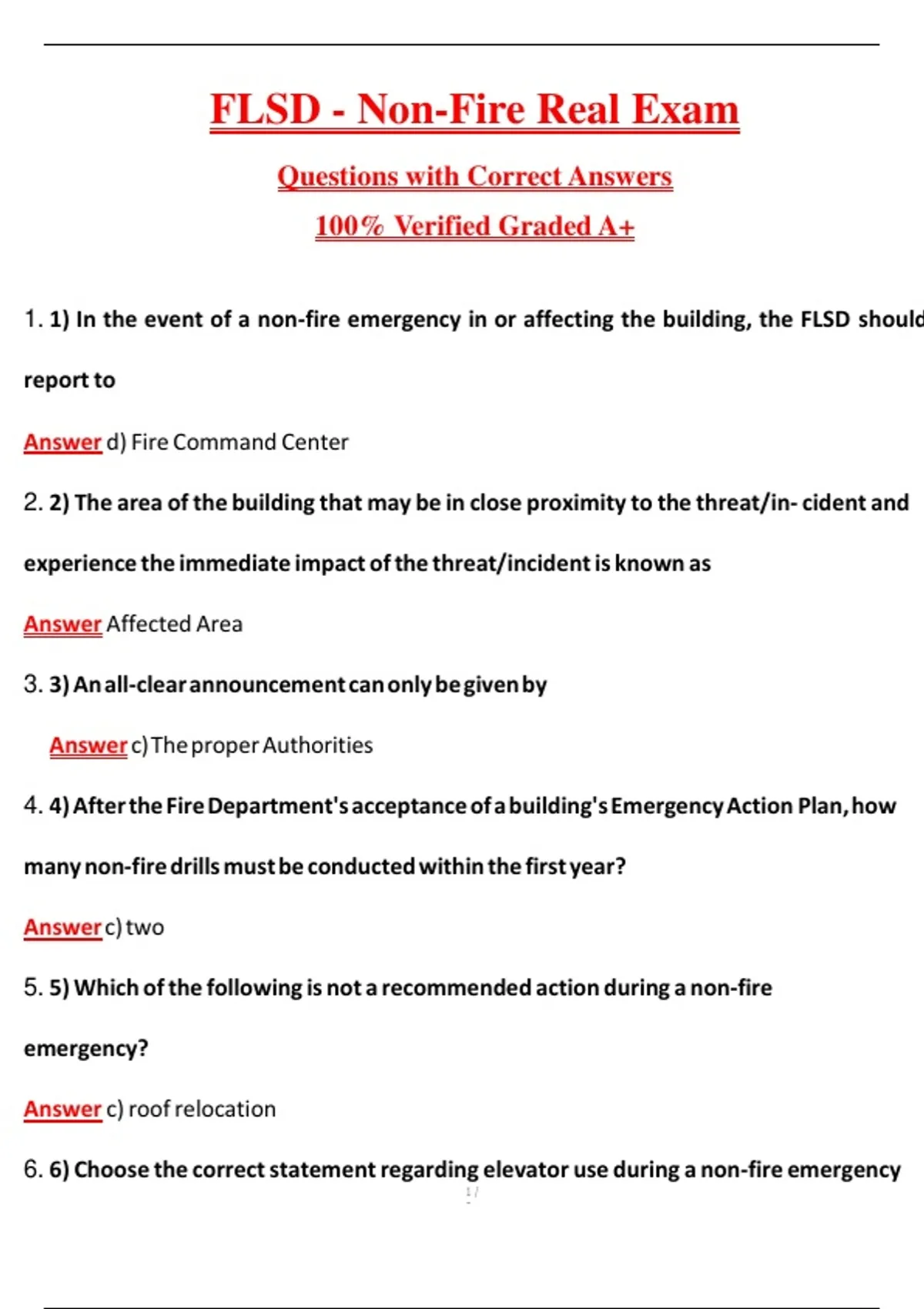 FLSD – Non-Fire Exam (Latest 2026/2027 Update) Complete Questions and ...