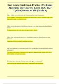 Real Estate Final Exam Practice &lpar;PA&rpar; Exam &vert; Questions and Answers&vert; Latest 2026&sol; 2027 Update &vert;100 out of 100 &lpar;Grade A&rpar;