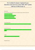 PA Certified Evaluator Updated Exam &vert;  Questions and Answers&vert; Latest 2026&sol; 2027 Update &vert;100 out of 100 &lpar;Grade A&rpar;