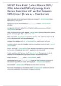 NR 507 Final Exam &lpar;Latest Update 2025 &sol; 2026&rpar; Advanced Pathophysiology Exam Review Questions with Verified Answers 100&percnt; Correct &lbrack;Grade A&rsqb; - Chamberlain