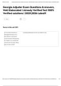 Georgia Adjuster Exam Questions & Answers&comma; Well Elaborated &vert; Already Verified Test &vert;100&percnt; Verified solutions &vert; 20252026 Latest&excl;&excl;