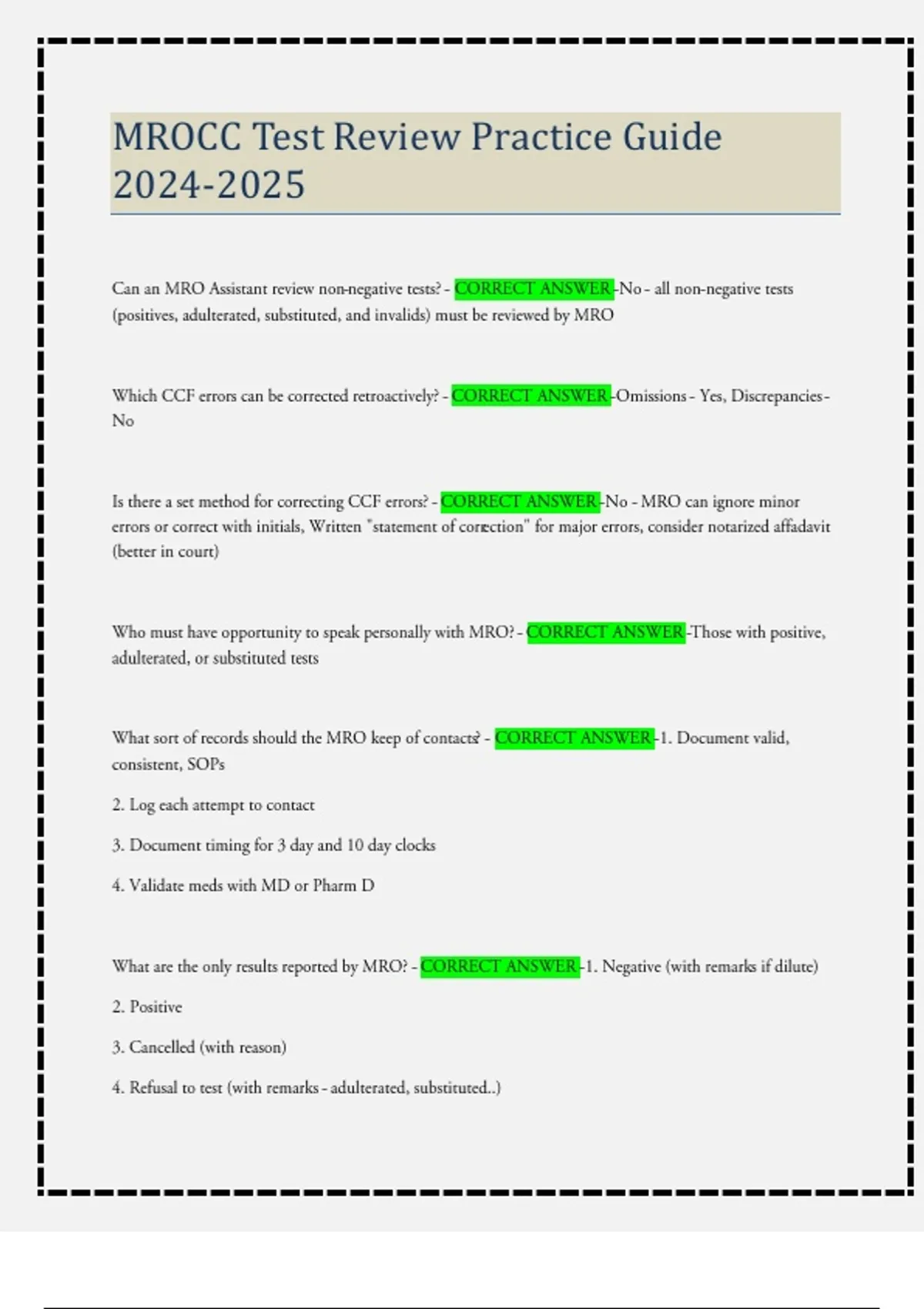 Mrocc MROCC Test Review Practice Guide - MROCC - Stuvia US