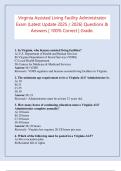 Virginia Assisted Living Facility Administrator  Exam &lpar;Latest Update 2025 &sol; 2026&rpar; Questions &  Answers &vert; 100&percnt; Correct &vert; Grade&period; 