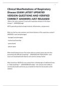 Clinical Manifestations of Respiratory Disease EXAM LATEST UPDATED VERSION QUESTIONS AND VERIFIED CORRECT ANSWERS JUST RELEASED