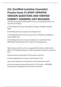 CLC &lpar;Certified Lactation Counselor&rpar; Practice Exam 9 LATEST UPDATED VERSION QUESTIONS AND VERIFIED CORRECT ANSWERS JUST RELEASED