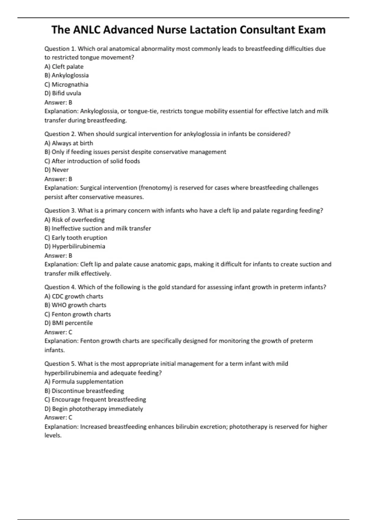 Nlm Advanced Questions The ANLC Advanced Nurse Lactation Consultant Exam - Computer - Stuvia US