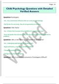 Child Psychology Questions with Detailed  Verified Answers