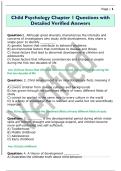 Child Psychology Chapter 1 Questions with  Detailed Verified Answers 