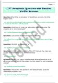CPT Anesthesia Questions with Detailed  Verified Answers