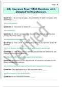 Life Insurance Study CEU Questions with  Detailed Verified Answers