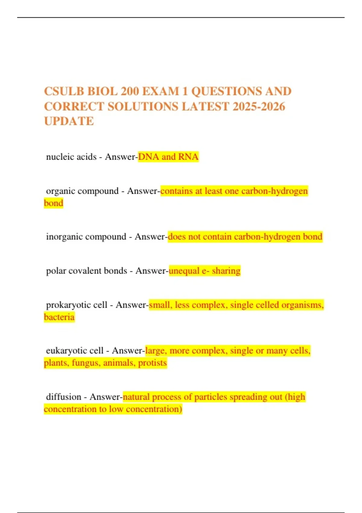 CSULB BIOL 200 EXAM 1 QUESTIONS AND CORRECT SOLUTIONS LATEST UPDATE ...