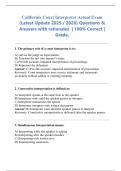 California Court Interpreter Actual Exam   &lpar;Latest Update 2025 &sol; 2026&rpar; Questions &  Answers with rationales  &vert; 100&percnt; Correct &vert;  Grade&period;
