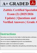 Zabbix Certified Specialist Exam &lpar;2&rpar; &lpar;2025&sol;2026 Update&rpar; &vert; Questions and Verified Answers &vert; Grade A