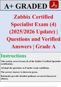 Zabbix Certified Specialist Exam &lpar;4&rpar; &lpar;2025&sol;2026 Update&rpar; &vert; Questions and Verified Answers &vert; Grade A
