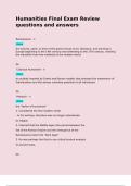 Humanities Final Exam Review questions and answers  Renaissance - n  Ans  the activity&comma; spirit&comma; or time of the great revival of art&comma; literature&comma; and learning in Europe beginning in the 14th century and extending to the 17th century&comma; marking the transition