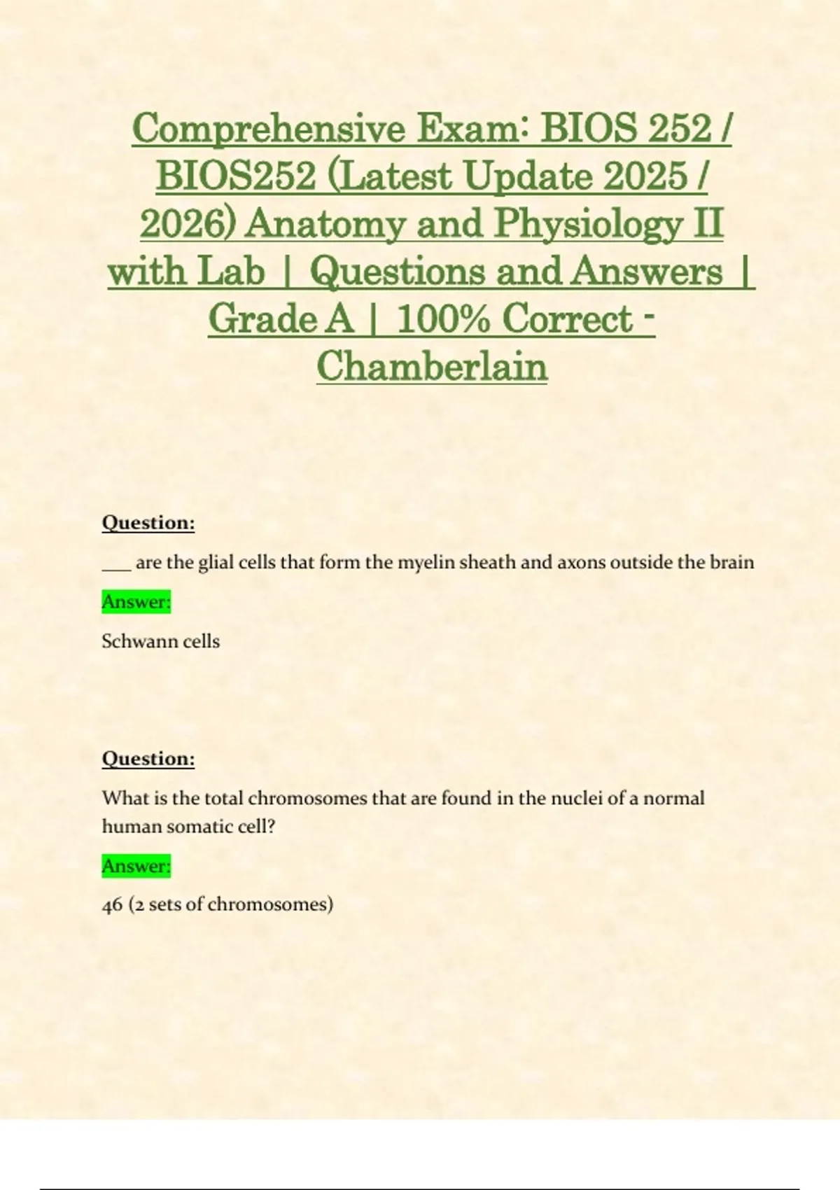 Comprehensive Exam & Lab Practicum: BIOS 252 / BIOS252 (Latest 2025 / ...