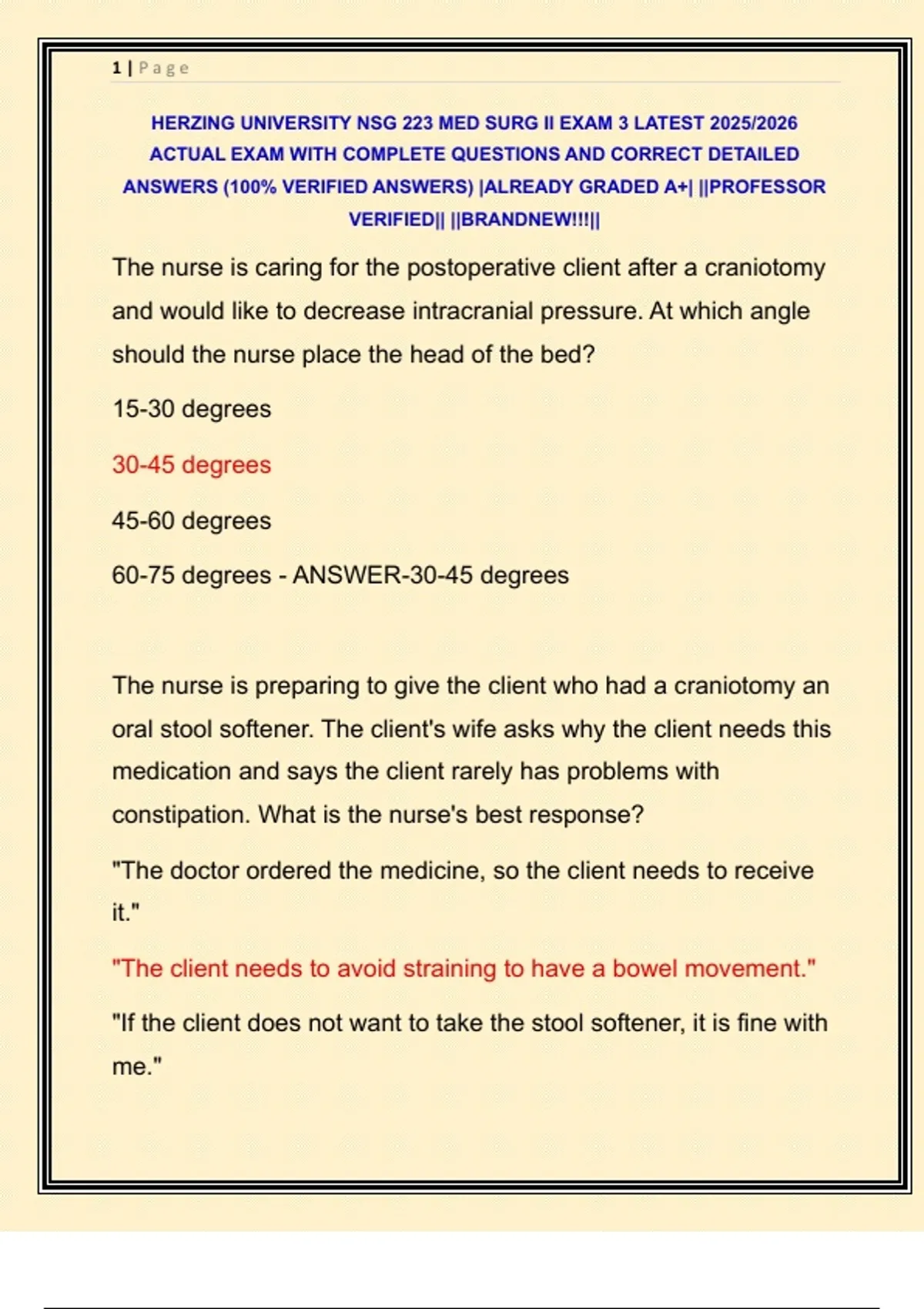 HERZING UNIVERSITY NSG 223 MED SURG II EXAM 3 LATEST 2025/2026 ACTUAL ...