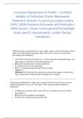 Louisiana Department of Health &ndash; Certified  Installer of Individual Onsite Wastewater  Treatment Systems Actual Exam &lpar;Latest Update  2025 &sol; 2026&rpar; Questions & Answers with Rationales&vert;  100&percnt; Correct &vert; Grade&period; Covers general knowledge&comma;  state-specific require
