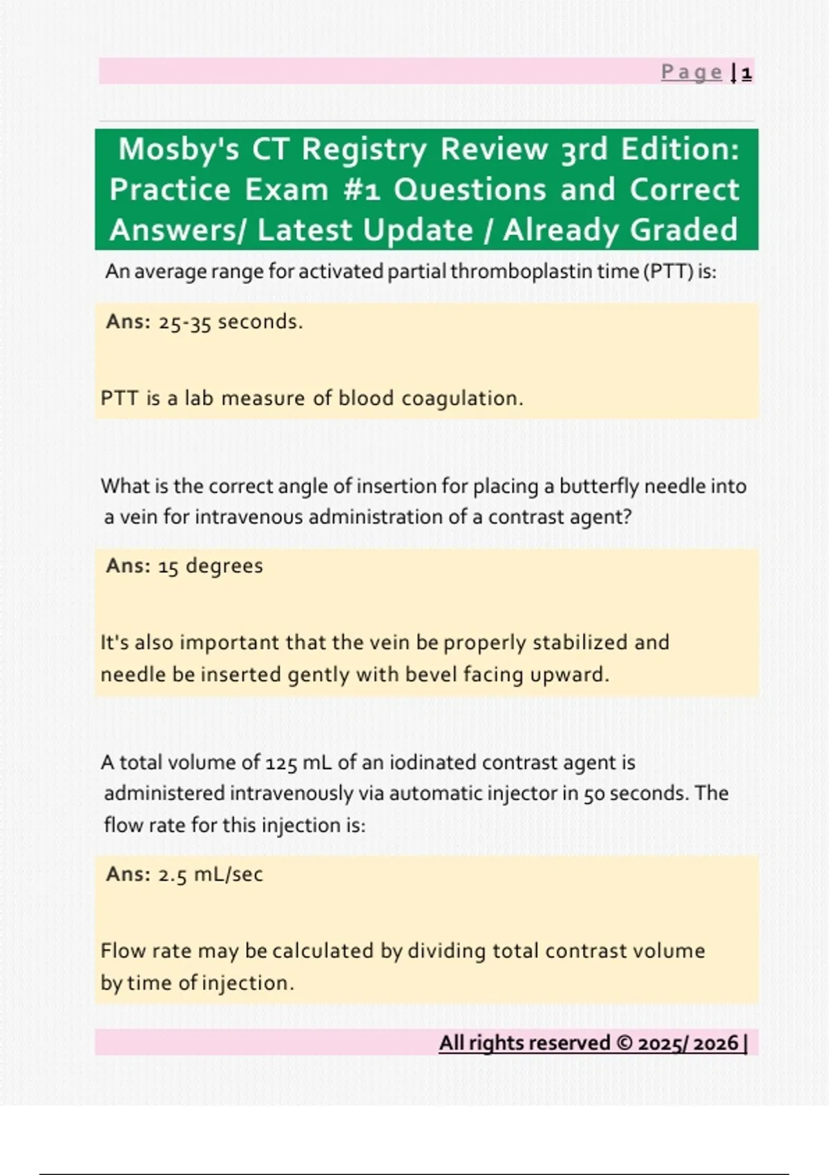 Mosby’s CT Registry Review, 3rd Edition – Practice Exam #1 with Correct Answers | Latest Update ...