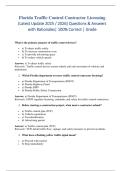 Florida Traffic Control Contractor Licensing   &lpar;Latest Update 2025 &sol; 2026&rpar; Questions & Answers  with Rationales&vert; 100&percnt; Correct &vert; Grade