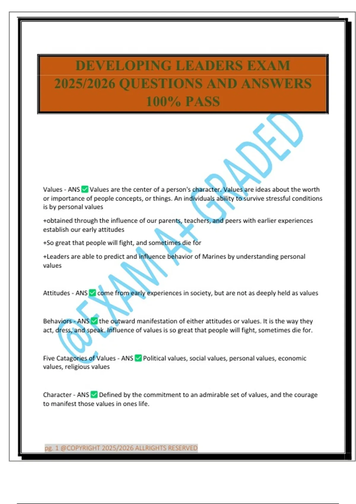DEVELOPING LEADERS EXAM 2025/2026 QUESTIONS AND ANSWERS 100% PASS ...