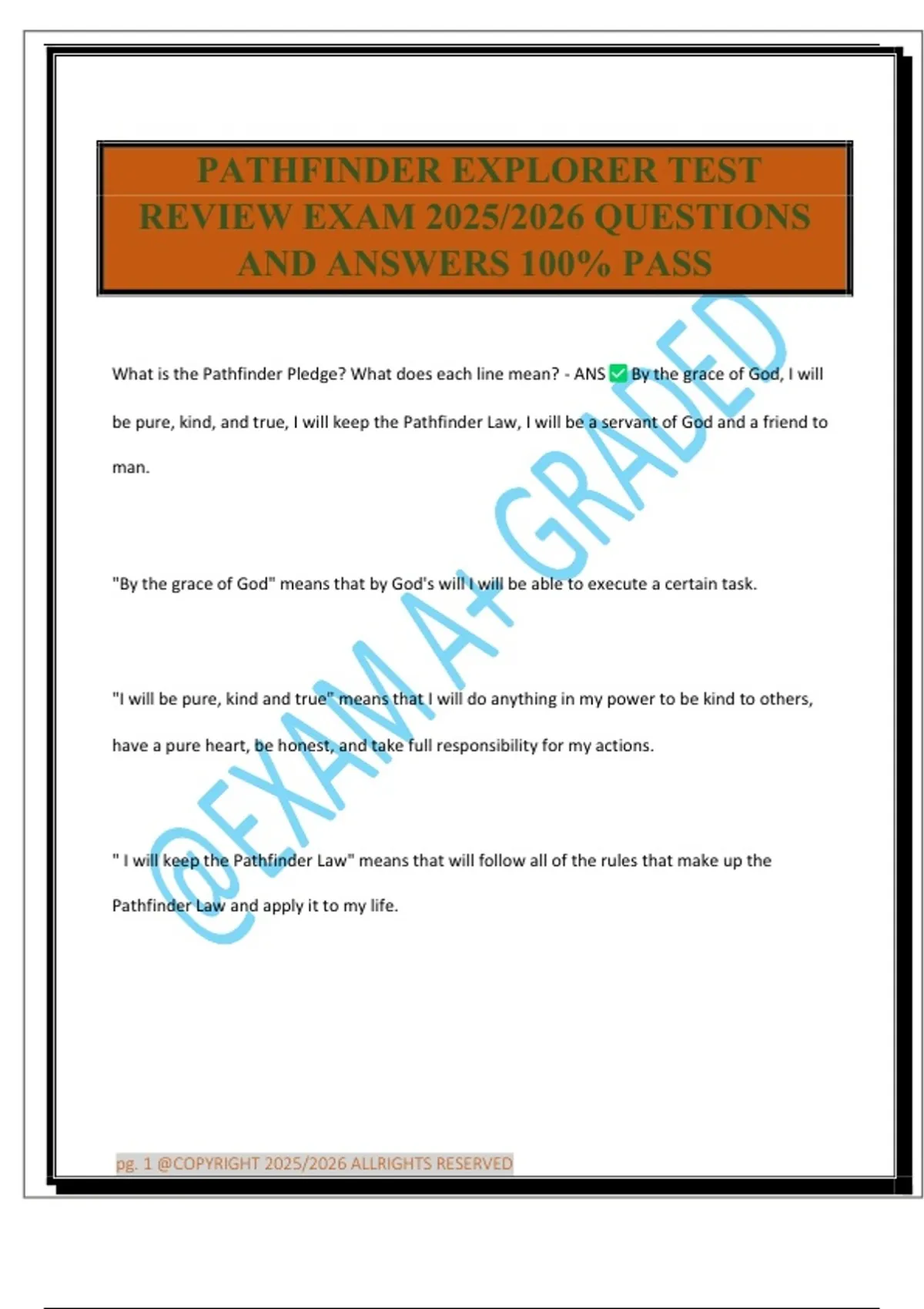 PATHFINDER EXPLORER TEST REVIEW EXAM 2025/2026 QUESTIONS AND ANSWERS ...