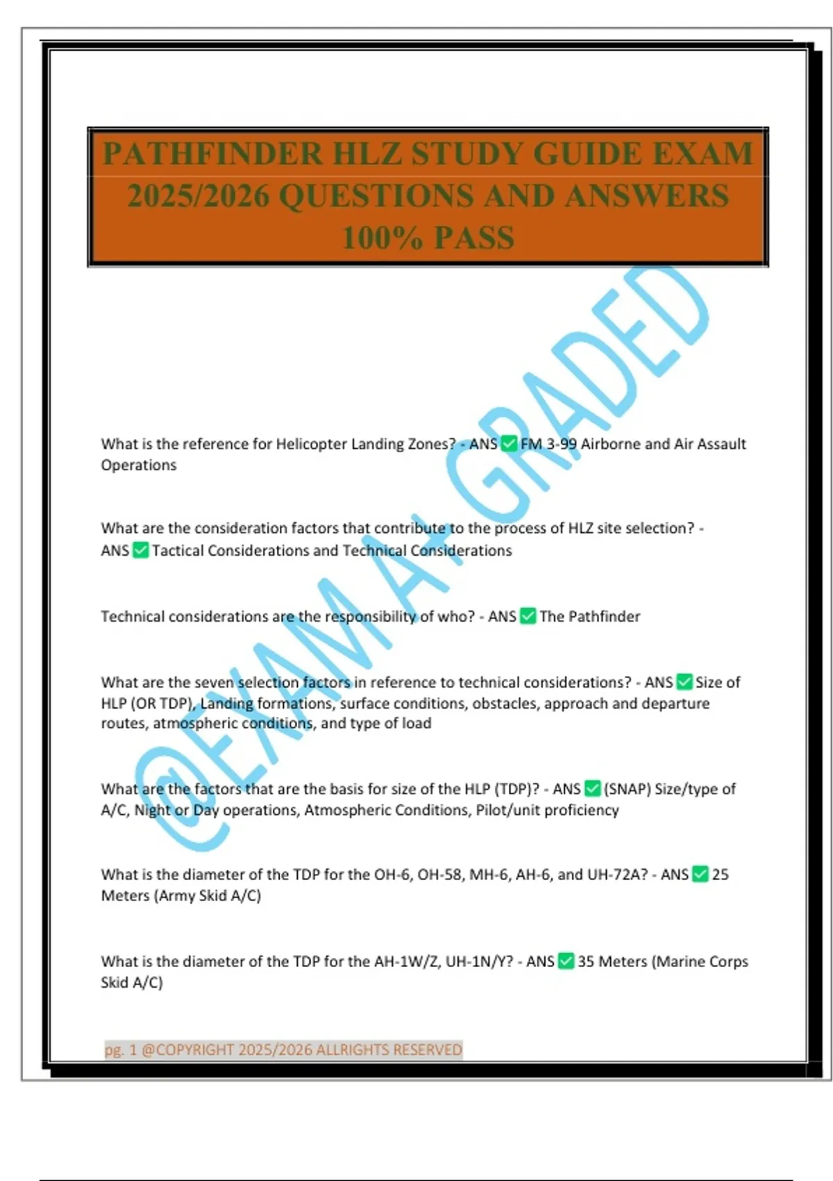 PATHFINDER HLZ STUDY GUIDE EXAM 2025/2026 QUESTIONS AND ANSWERS 100% ...