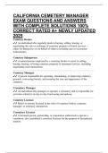 CALIFORNIA CEMETERY MANAGER EXAM QUESTIONS AND ANSWERS WITH COMPLETE SOLUTIONS 100&percnt; CORRECT RATED A&plus; NEWLY UPDATED 2025