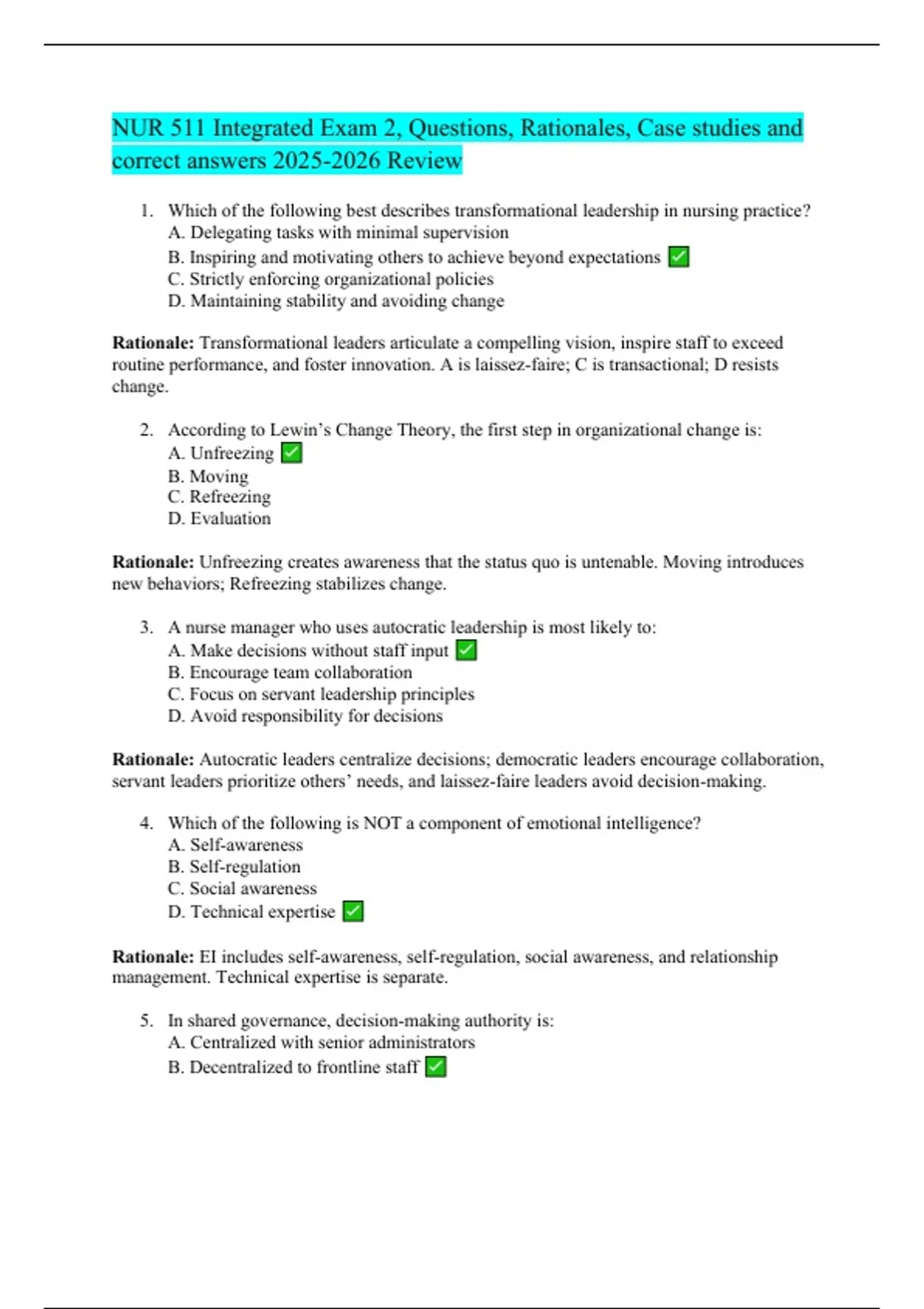 100% Complete NR511 Differential Diagnosis and primary care and NUR 511 ...