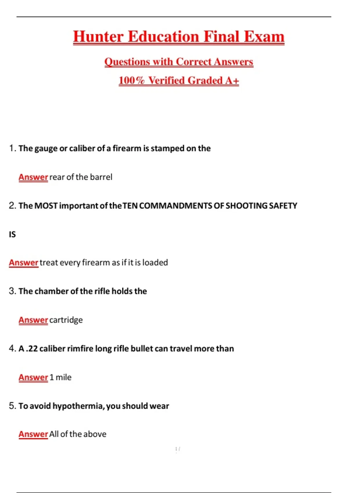 Hunter Education Final Exam (Latest 2026/2027 Update) Complete Questions and Guide Answers, 100% ...