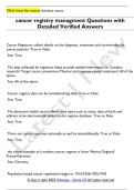 cancer registry managment Questions with  Detailed Verified Answers