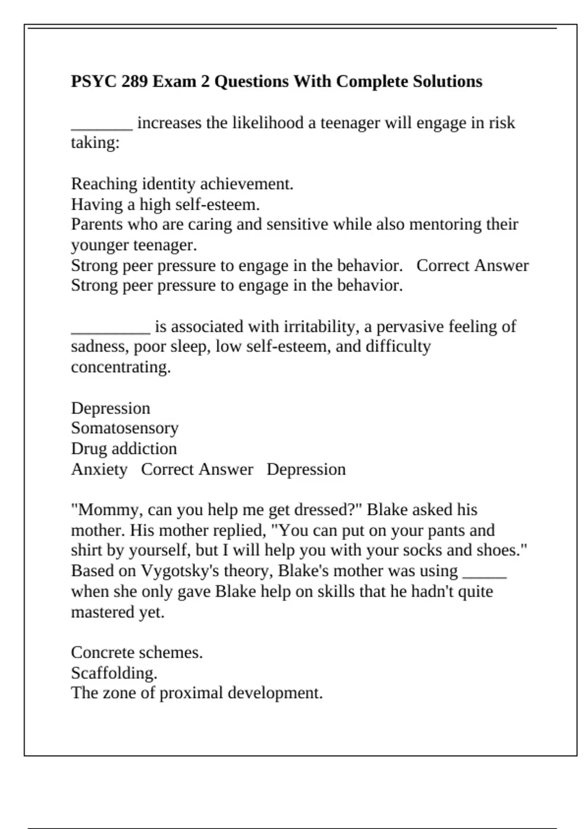 PSYC 289 Exam 2 Questions With Complete Solutions - PSYC 289 - Stuvia US