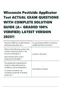 Wisconsin Pesticide Applicator Test ACTUAL EXAM QUESTIONS WITH COMPLETE SOLUTION GUIDE